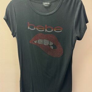 Bebe Black Tee with Rhinestone Detail